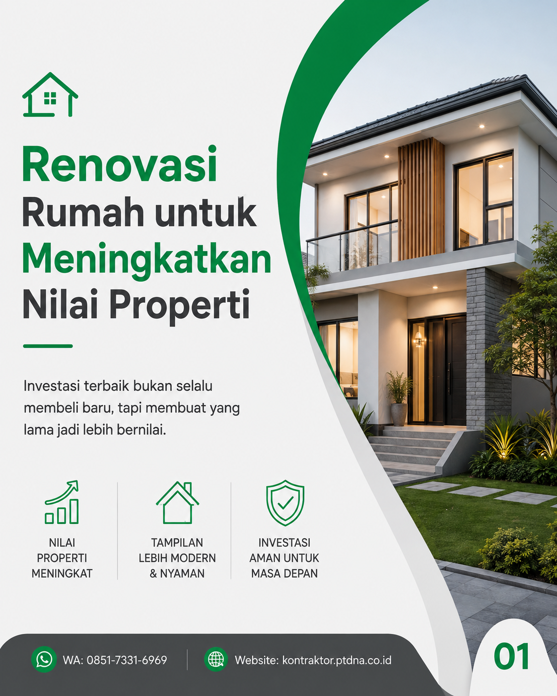 Renovasi rumah modern untuk meningkatkan nilai properti dengan desain minimalis yang rapi dan berkualitas.